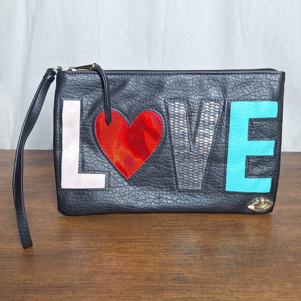 Juicy Couture "LOVE" genuine leather oversized wristlet pouch wallet clutch bag